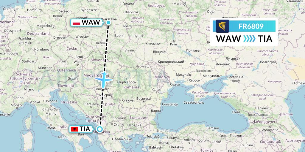 FR6809 Ryanair Flight Map: Warsaw to Tirana