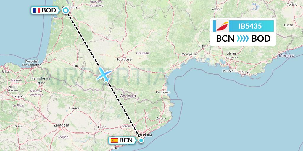 IB5435 Iberia Flight Map: Barcelona to Bordeaux