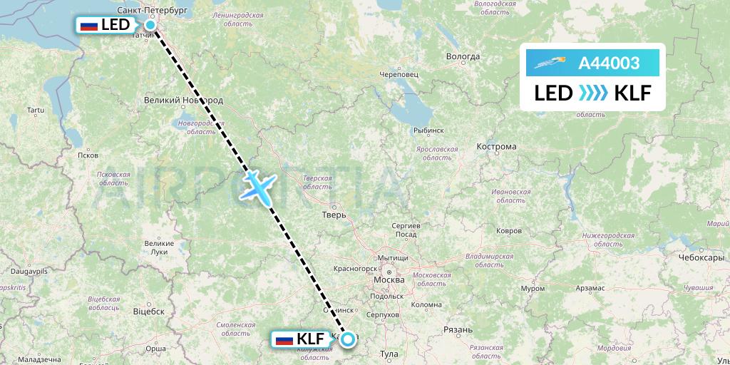 A44003 Azimuth Airlines Flight Map: St. Petersburg to Kaluga