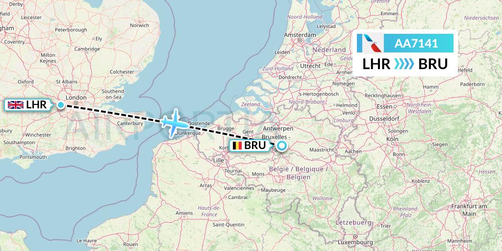 AA7141 American Airlines Flight Map: London to Brussels