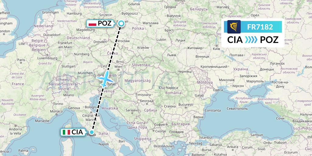 FR7182 Ryanair Flight Map: Rome to Poznan