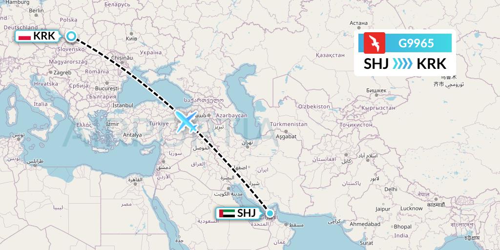 G9965 Air Arabia Flight Map: Sharjah to Krakow