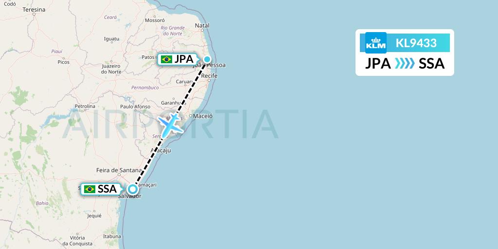 KL9433 KLM Flight Map: Joao Pessoa to Salvador