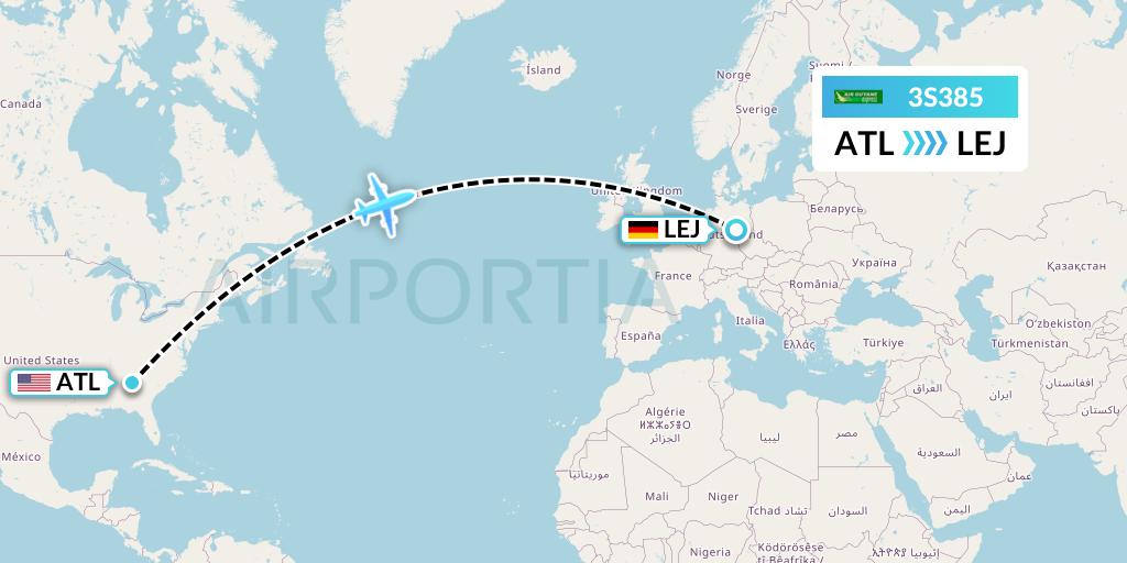 3S385 Air Antilles Express Flight Map: Atlanta to Leipzig