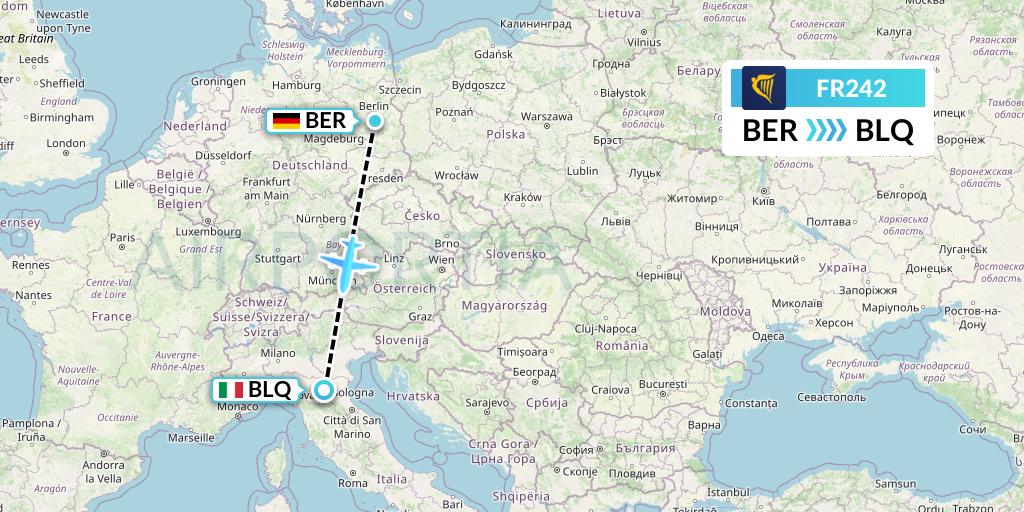 FR242 Ryanair Flight Map: Berlin to Bologna