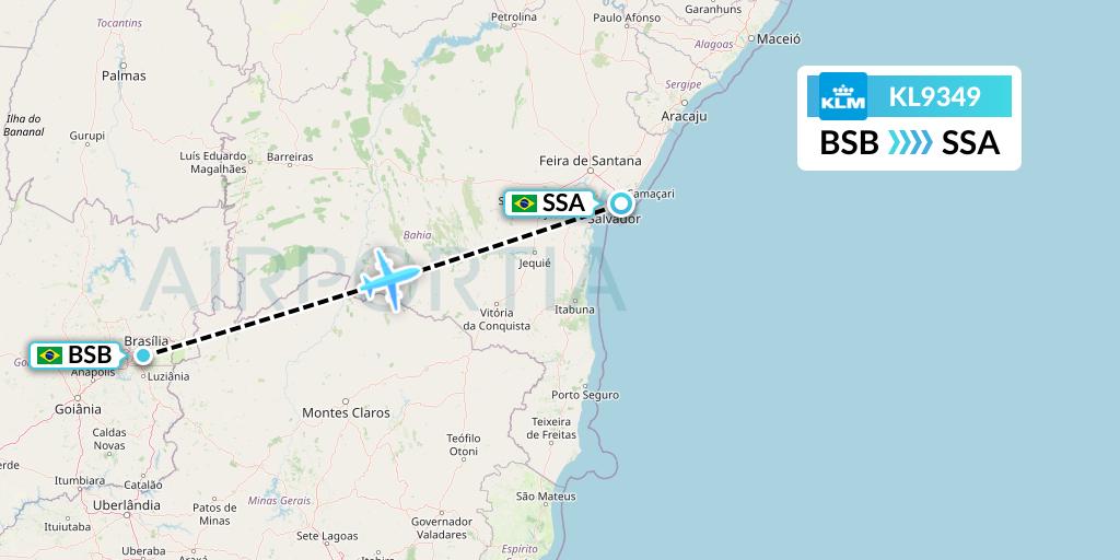KL9349 KLM Flight Map: Brasilia to Salvador