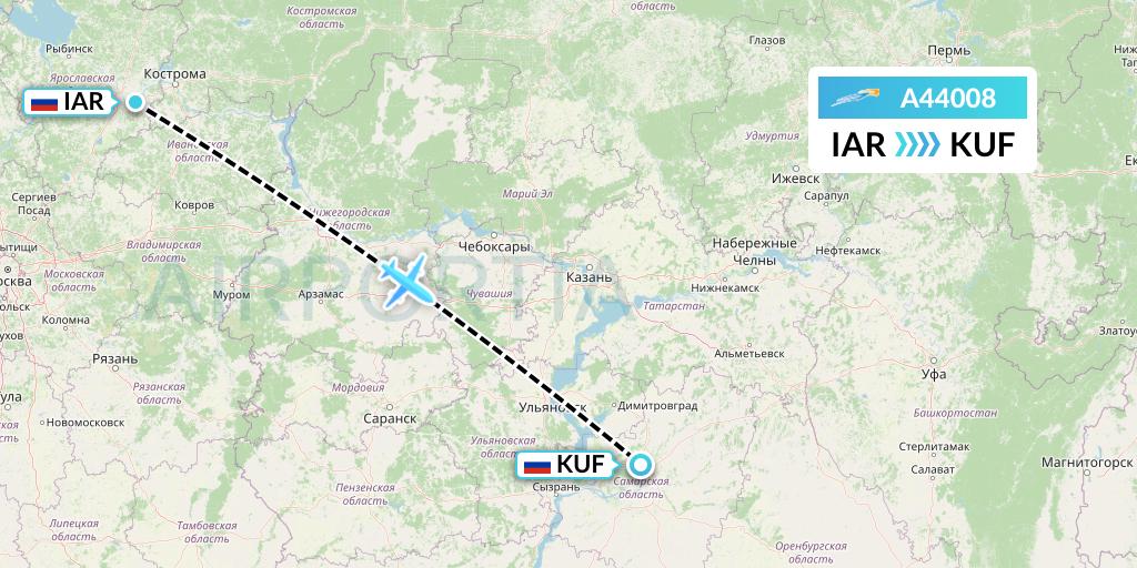 A44008 Azimuth Airlines Flight Map: Yaroslavl to Samara