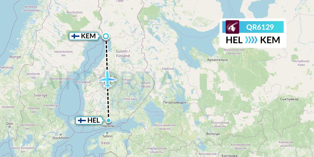 QR6129 Qatar Airways Flight Map: Helsinki to Kemi