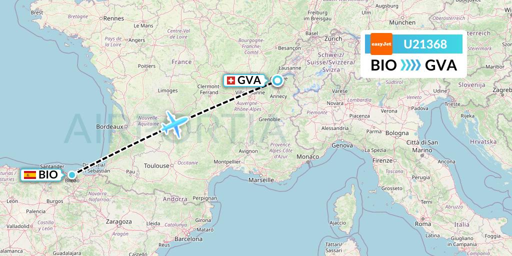 U21368 EasyJet Flight Map: Bilbao to Geneva