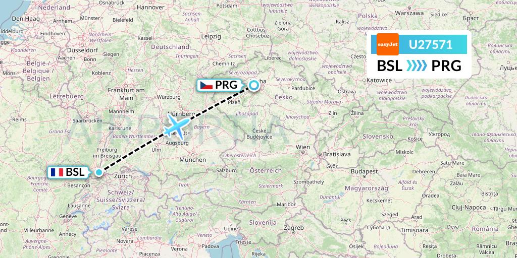 U27571 EasyJet Flight Map: Basel to Prague