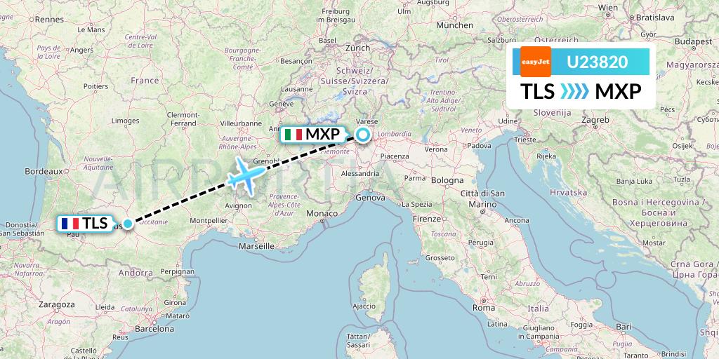 U23820 EasyJet Flight Map: Toulouse to Milan