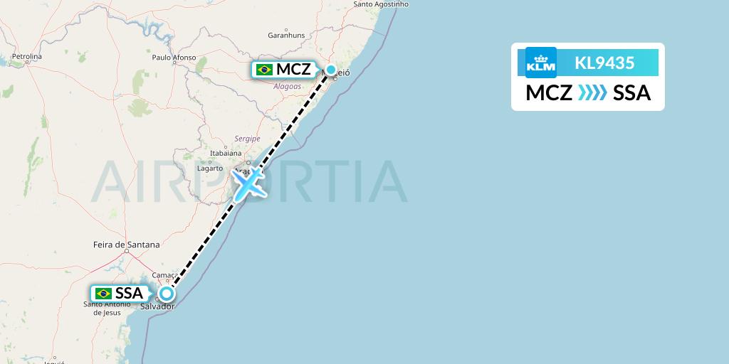 KL9435 KLM Flight Map: Maceio to Salvador