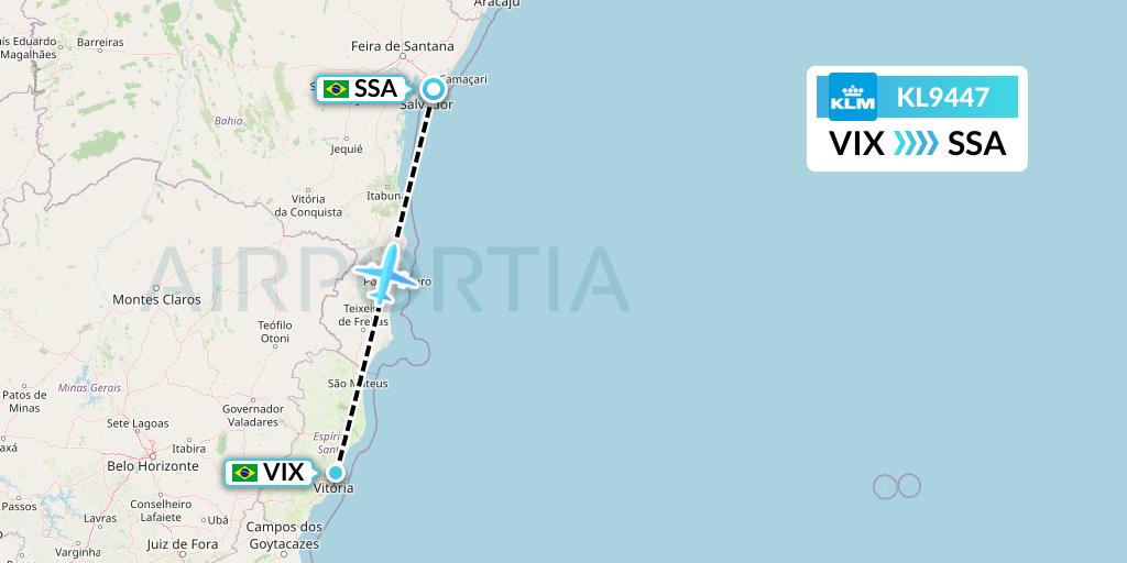 KL9447 KLM Flight Map: Vitoria to Salvador
