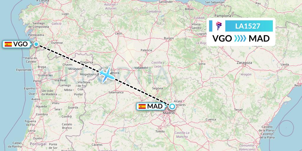 LA1527 LAN Airlines Flight Map: Vigo to Madrid