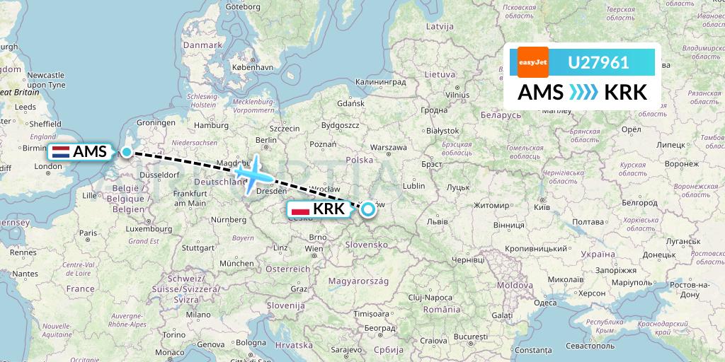 U27961 EasyJet Flight Map: Amsterdam to Krakow