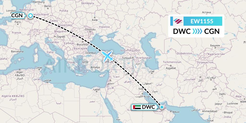 EW1155 Eurowings Flight Map: Dubai to Cologne
