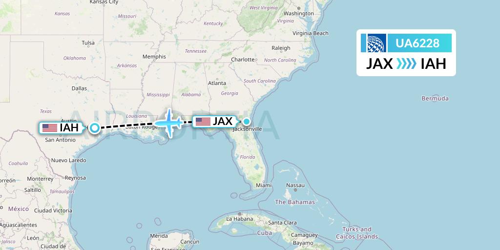 UA6228 United Airlines Flight Map: Jacksonville to Houston