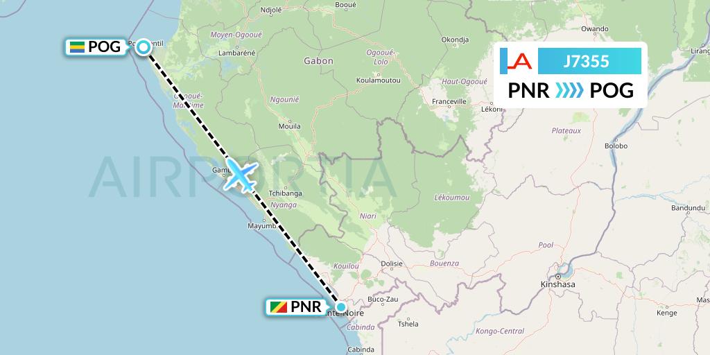 J7355 Afrijet Business Services Flight Map: Pointe Noire to Port Gentil