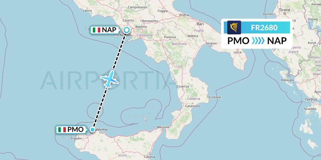 FR2680 Ryanair Flight Map: Palermo to Naples