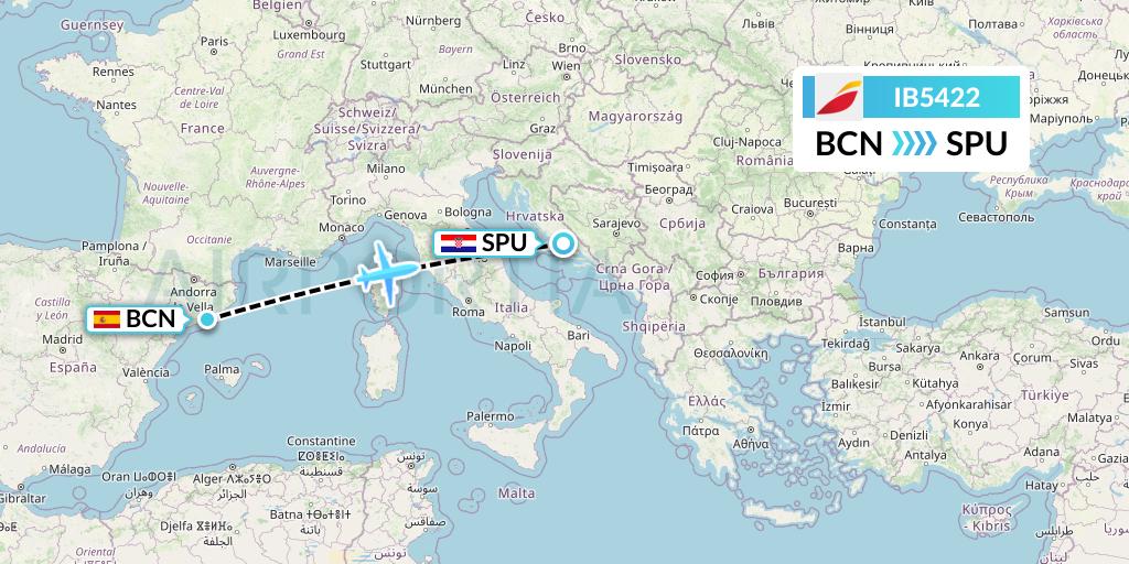 IB5422 Iberia Flight Map: Barcelona to Split