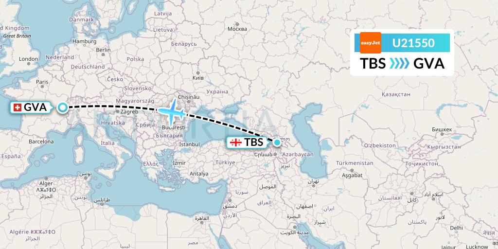 U21550 EasyJet Flight Map: Tbilisi to Geneva