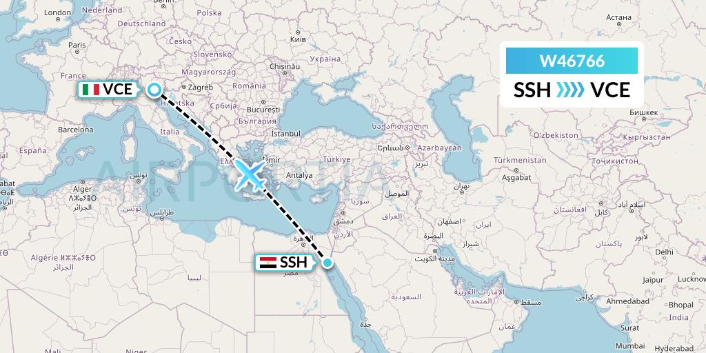 W46766 Wizz Air Malta Flight Map: Sharm el-Sheikh to Venice