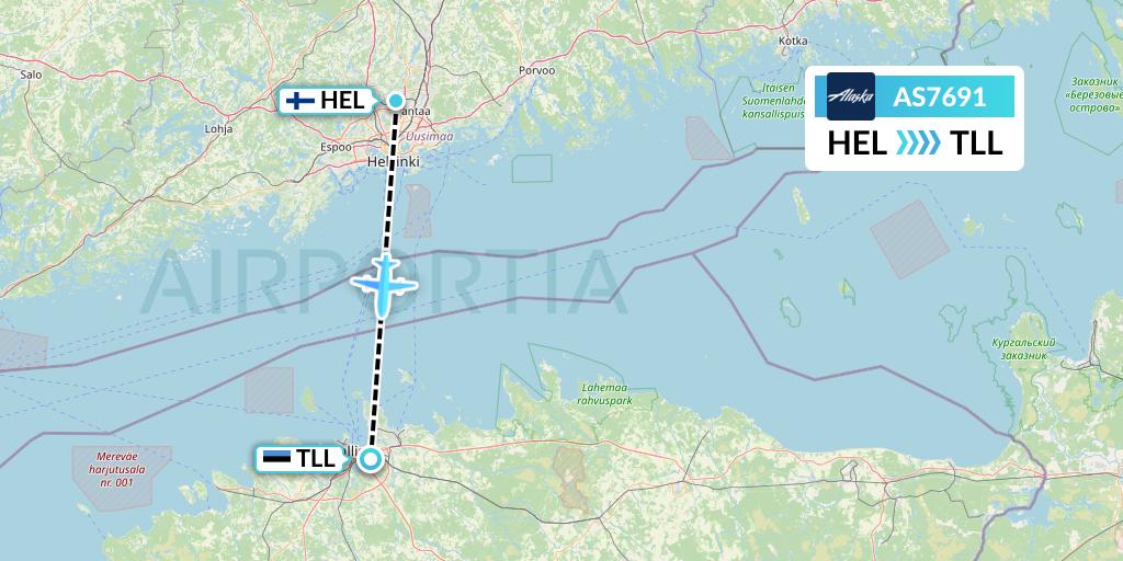 AS7691 Alaska Airlines Flight Map: Helsinki to Tallinn