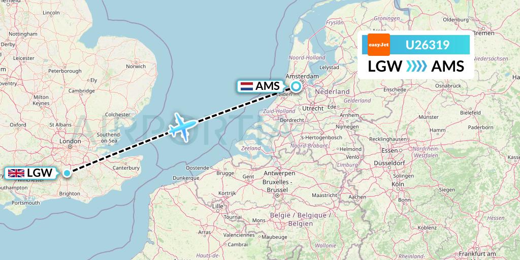 U26319 EasyJet Flight Map: London to Amsterdam