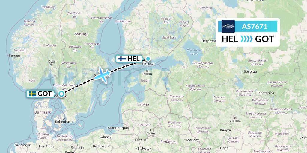 AS7671 Alaska Airlines Flight Map: Helsinki to Gothenburg