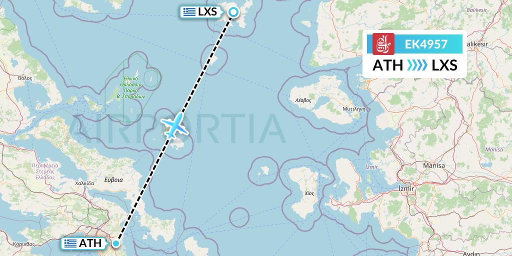EK4957 Emirates Flight Map: Athens to Lemnos