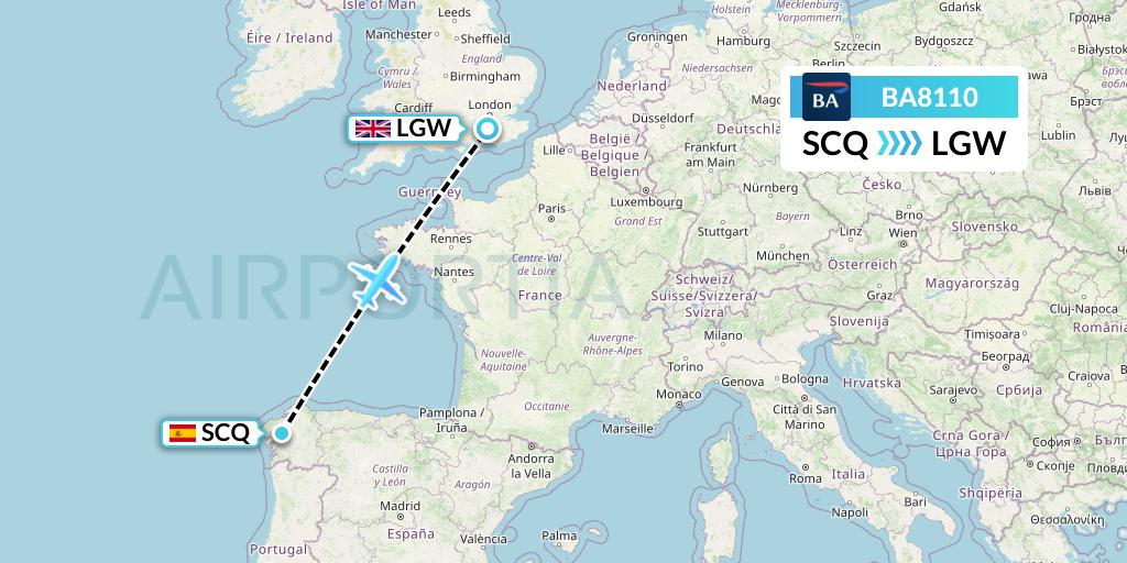 BA8110 British Airways Flight Map: Santiago to London