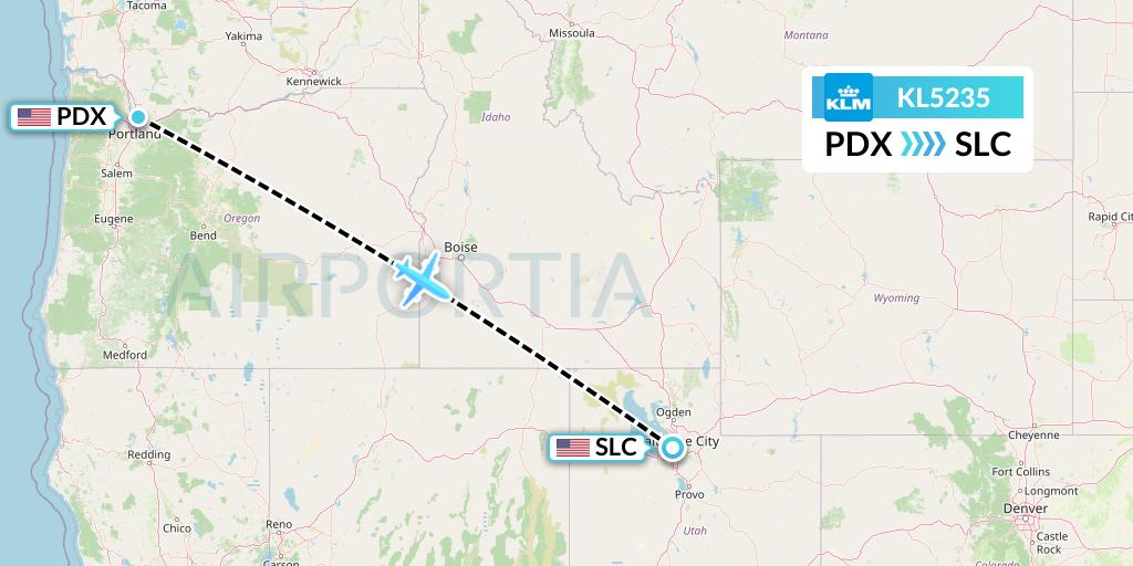 KL5235 KLM Flight Map: Portland to Salt Lake City