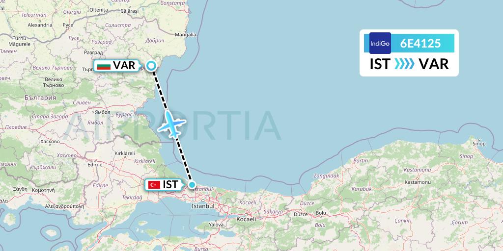 6E4125 IndiGo Airlines Flight Map: Istanbul to Varna