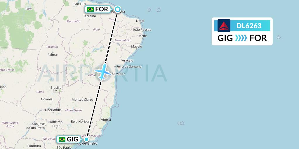 DL6263 Delta Air Lines Flight Map: Rio de Janeiro to Fortaleza