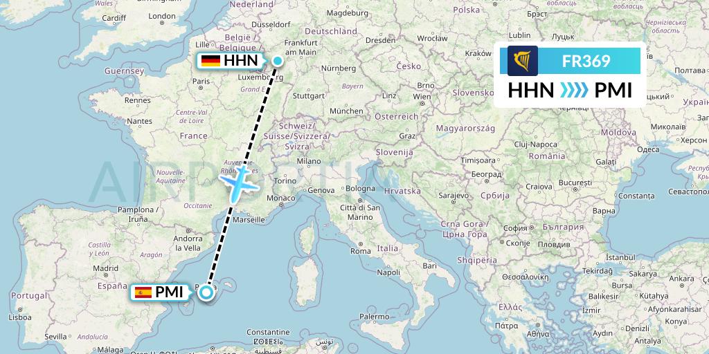 FR369 Ryanair Flight Map: Hahn to Palma de Mallorca