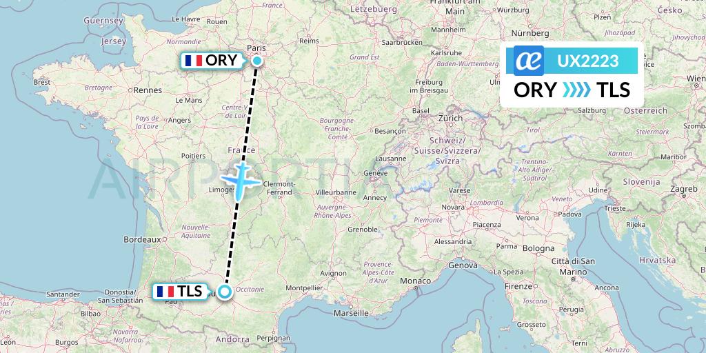 UX2223 Air Europa Flight Map: Paris to Toulouse