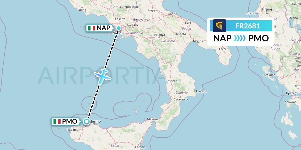 FR2681 Ryanair Flight Map: Naples to Palermo