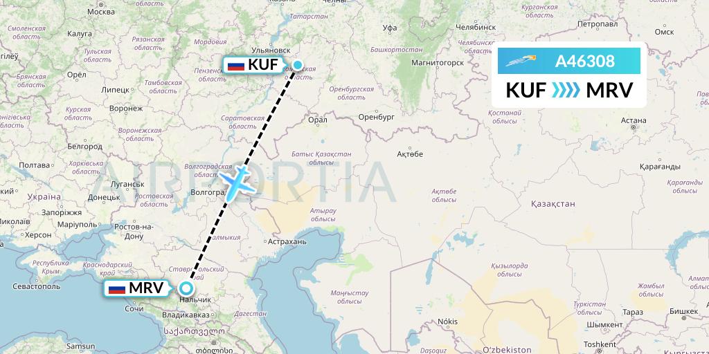 A46308 Azimuth Airlines Flight Map: Samara to Mineralnye Vody