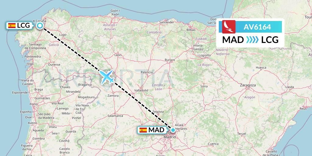 AV6164 Avianca Flight Map: Madrid to A Coruna