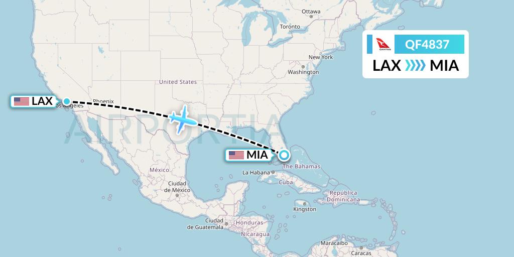 QF4837 Qantas Flight Map: Los Angeles to Miami