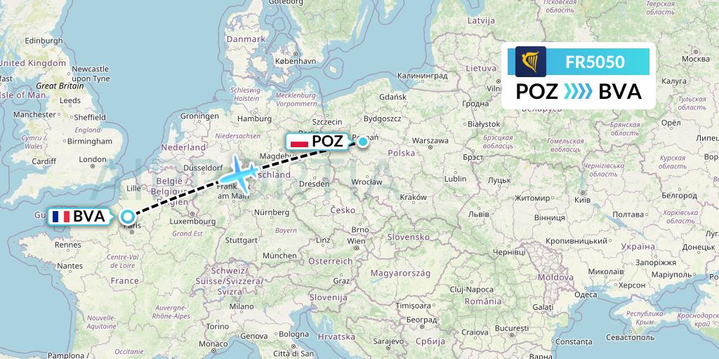 FR5050 Ryanair Flight Map: Poznan to Paris