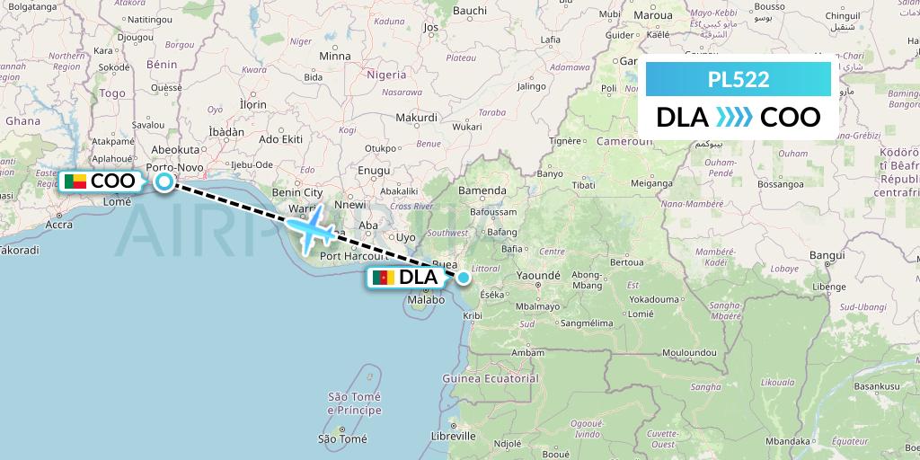 PL522 Southern Air Charter Flight Map: Douala to Cotonou
