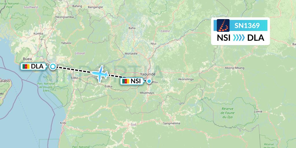 SN1369 Brussels Airlines Flight Map: Yaounde to Douala