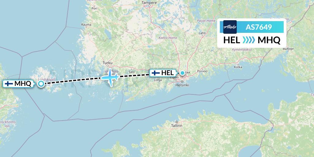 AS7649 Alaska Airlines Flight Map: Helsinki to Mariehamn