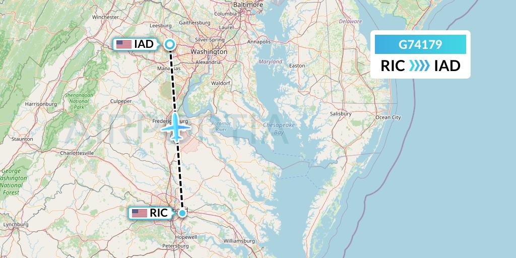 G74179 GoJet Flight Map: Richmond to Washington