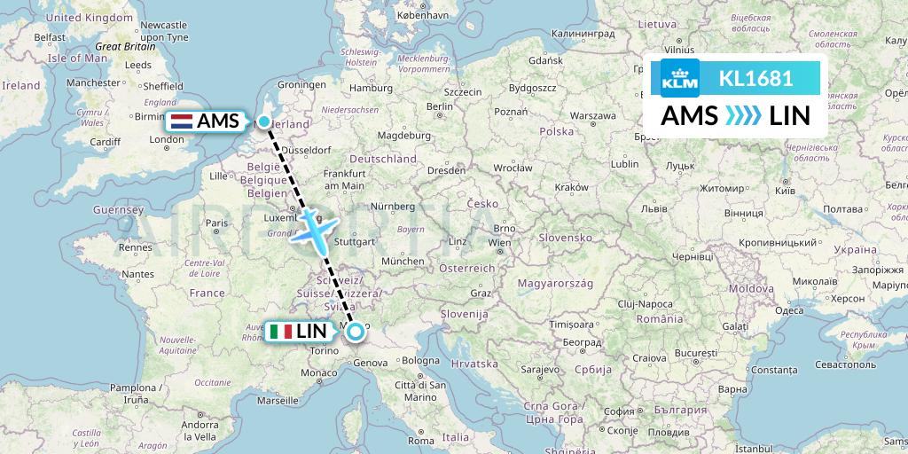 KL1681 KLM Flight Map: Amsterdam to Milan