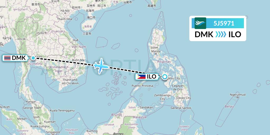 5J5971 CEBU Pacific Air Flight Map: Bangkok to Iloilo