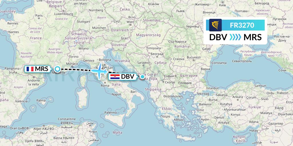 FR3270 Ryanair Flight Map: Dubrovnik to Marseille