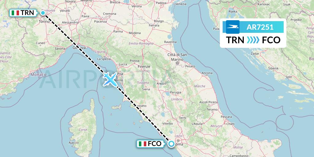 AR7251 Aerolineas Argentinas Flight Map: Turin to Rome