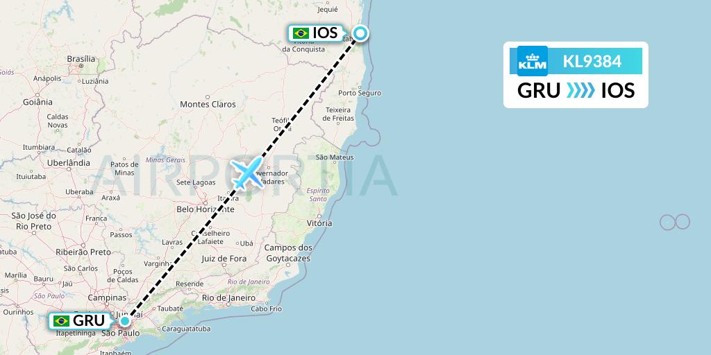 KL9384 KLM Flight Map: Sao Paulo to Ilheus